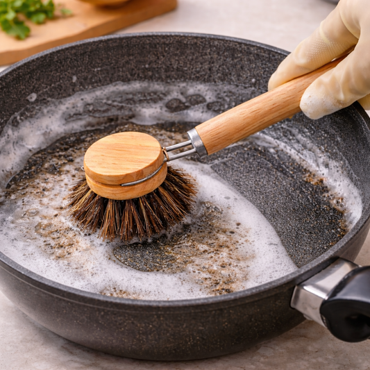 Helionixxcosh® Replaceable Natural Dish Brush Set – 3 Bristle Types for All Cookware, Eco-Friendly Long Handle Cleaning Brush